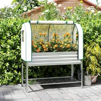 Outsunny Galvanised Raised Garden Bed with Greenhouse Cover, Metal Elevated Garden Bed with Bed Liner, Bottom Shelf, Silver(m-10)