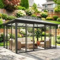 Outsunny 10' x 14' Outdoor Hardtop Gazebo, Aluminum Sun Room Solarium with Sliding Doors, Double Roof Patio Gazebo, Dark Grey(m-8)