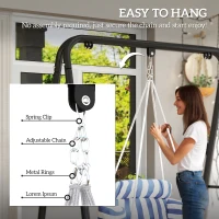 Outsunny Hammock Swing Chair, Macrame Hanging Chair with Large Cushion, Chain, Steel Frame for Indoor Outdoor Use, Blue and White(m-6)