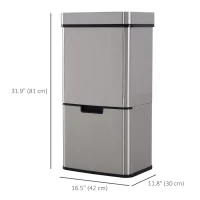 HOMCOM Sensor Trash Can, 19 Gallon Stainless Steel Kitchen Garbage Can with 3 Compartments, Removable Inner Buckets, Silver(m-3)