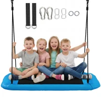 Qaba Nest Swing Adjustable Ropes Tree Straps Basket Swing for Kids, 58" x 30", 660 lbs Capacity for Indoor Outdoor, Blue(m-11)