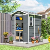 Outsunny 6' x 4' Outdoor Storage Shed, Plastic Shed with Floor, Window, Lockable Door and Vents for Outdoor Patio Storage, Gray(m-2)