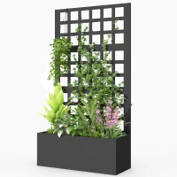 Outsunny Galvanized Raised Garden Bed Planter Box with Trellis for Climbing Plants, Vegetable, Vines, 24" x 9" x 44.5", Black(m-1)