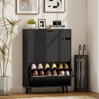 HOMCOM Narrow Shoe Cabinet for Entryway with 2 Flip Drawers, Top Drawer and Adjustable Shelves for 12 Pairs of Shoes, Black(m-1)