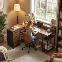 HOMCOM Gaming Desk with Power Outlets LED Lights Computer Desk with Drawers Monitor Stand 61" Rustic Brown(m-10)