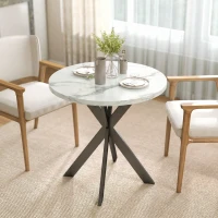 HOMCOM 29" Dining Table, Contemporary Round Kitchen Table with Steel Legs, White Marble-Effect(m-9)