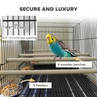 PawHut 46" H Bird Cage, Large Parakeet Cage for Budgie, Lovebird, Canary, Finches with Divider, Black(m-5)