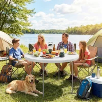 Outsunny 4ft Plastic Folding Picnic Table, Camping Table with Anti-Slip Foot Pads, Indoor Outdoor for Beach, BBQ, White(m-1)