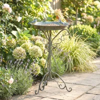 Outsunny 30" Tall Bird Bath with Bird Statue and Decorative Stand, Freestanding Vintage Garden BirdBath Bowl Pedestal(m-10)
