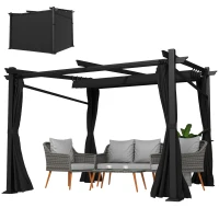 Outsunny Metal Pergola with Sliding Roof Canopy, Retractable Pergola Canopy, 10' x 10', Black(m-2)