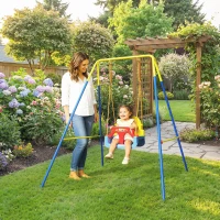 Qaba 3 in 1 Toddler Swing Set, Folding Child Swing Set with Seat Belt, Adjustable Seat for Outdoor Indoor, Blue(m-2)