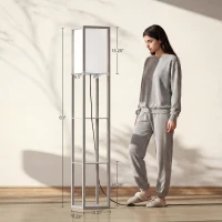 HOMCOM 3-Tier Floor Lamp, Standing Reading Light with Storage Shelves for Living Room, Bedroom, or Dining Room, Grey(m-3)