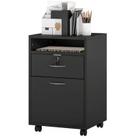 HOMCOM 24" Small Filing Cabinet with Open Compartment, Drawer and Wheels, Home Office Storage Cabinet, Black(m-2)