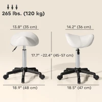 HOMCOM Saddle Stool, Adjustable Rolling Stool, White(m-3)
