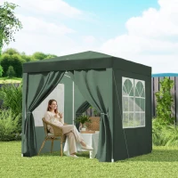 Outsunny 6.6'x6.6' Pop Up Canopy Tent with Sidewalls, Instant Sun Shelter Camping Gazebo with Carry Bag, Dark Green(m-9)