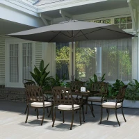 Outsunny 6.5x10ft Patio Umbrella, Rectangle Market Umbrella, Dark Grey(m-9)