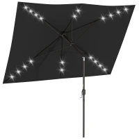 Outsunny 6.5x10ft Patio Umbrella, Rectangle Tilt Outdoor Market Parasol with LEDs, Black(m-11)