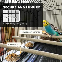 PawHut 18" H Bird Cage, Large Parakeet Cage for Budgie, Lovebird, Canary, Finches with Divider, Black(m-5)