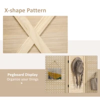 HOMCOM 4.7' 3 Panel Wooden Room Divider with Pegboard Display, Folding Privacy Screen for Home Office, Natural(m-4)