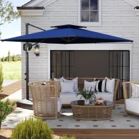 Outsunny Square Cantilever Patio Umbrella, Double Top Patio Hanging Offset Umbrella with Crank & Tilt, 8' x 9', Dark Blue(m-1)
