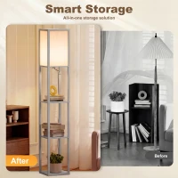 HOMCOM 3-Tier Floor Lamp, Standing Reading Light with Storage Shelves for Living Room, Bedroom, or Dining Room, Grey(m-5)