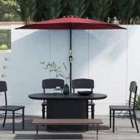 Outsunny 9ft Half Round Umbrella Outdoor Patio Garden Balcony Parasol Window Sun Shade w/ 5 Ribs Wine Red(m-9)