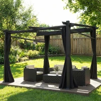 Outsunny Metal Pergola with Sliding Roof Canopy, Retractable Pergola Canopy, 10' x 10', Black(m-8)