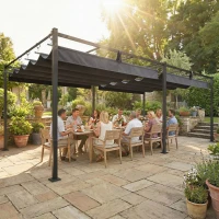 Outsunny 19' x 10' Pergola with Retractable Canopy, Patio Pergola with Sun Shade Shelter, UV50+, for Patio, Garden, Dark Grey(m-1)
