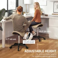 HOMCOM Rolling Salon Stool, PU Leather Swivel Saddle Chair, Adjustable Height Stool with Wheels for Spa, Salon, Office, Brown(m-4)