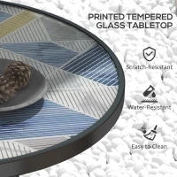 Outsunny 23.6" Round Patio Table, Outdoor Side Table with Glass Printed Top, Multicolour(m-4)
