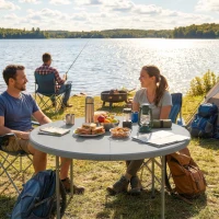 Outsunny 4ft Plastic Folding Picnic Table, Camping Table with Anti-Slip Foot Pads, Indoor Outdoor for Beach, BBQ, Grey(m-7)