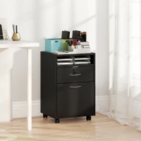 HOMCOM 24" Small Filing Cabinet with Open Compartment, Drawer and Wheels, Home Office Storage Cabinet, Black(m-8)