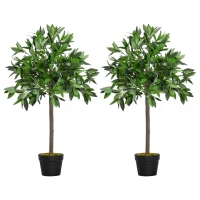 Outsunny 3FT Artificial Laurel Tree Set of 2, Lifelike Fake Plant with 564 Leaves, Potted Fake Plant for Home Office Decor, Green(m-2)