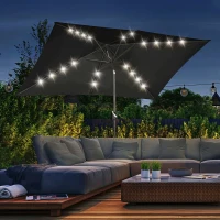 Outsunny 6.5x10ft Patio Umbrella, Rectangle Tilt Outdoor Market Parasol with LEDs, Black(m-8)