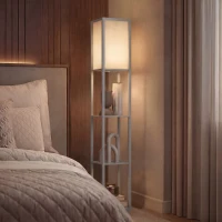 HOMCOM 3-Tier Floor Lamp, Standing Reading Light with Storage Shelves for Living Room, Bedroom, or Dining Room, Grey(m-12)