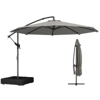 Outsunny 9.6 ft Offset Patio Umbrella with Sandbag, Garden Hanging Banana Cantilever Parasol with 360° Rotation, Grey(m-2)