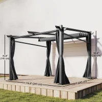Outsunny Metal Pergola with Sliding Roof Canopy, Retractable Pergola Canopy, 10' x 10', Black(m-3)
