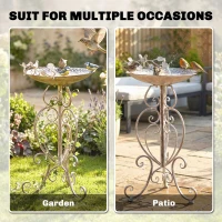 Outsunny 30" Tall Bird Bath with Bird Statues and Decorative Stand, Freestanding Vintage Garden BirdBath Bowl Pedestal, Brown(m-7)