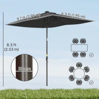 Outsunny 6.5x10ft Patio Umbrella, Rectangle Tilt Outdoor Market Parasol with LEDs, Black(m-3)