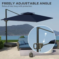 Outsunny Square Cantilever Patio Umbrella, Double Top Patio Hanging Offset Umbrella with Crank & Tilt, 8' x 9', Dark Blue(m-5)