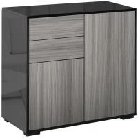 HOMCOM High Gloss Buffet Sideboard with 2 Drawers, 2 Doors and Adjustable Shelf, Kitchen Storage Cabinet with Push Open Design, Grey and Black(m-2)