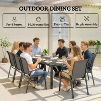 Outsunny 9 Pieces Patio Set with Stackable Chairs, Patio Dining Set with Glass Top for Garden, Patio, Backyard, Grey(m-6)