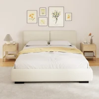 HOMCOM Narrow Nightstand with Rattan Elements, Bedside Table with Drawer and Storage Shelf for Bedroom, Set of 2, Natural Wood(m-9)