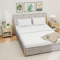 HOMCOM Narrow Nightstand with Rattan Elements, Bedside Table with Drawer and Storage Shelf for Bedroom, Set of 2, Natural Wood(m-1)