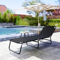 Outsunny Folding Chaise Lounge Pool Chairs, Outdoor Sun Tanning Chairs with 5-Level Reclining Back, Steel Frame for Beach, Yard, Patio, Black(m-8)