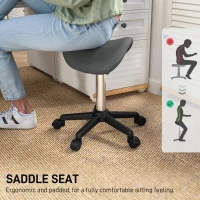 HOMCOM Saddle Stool, Adjustable Rolling Stool, Grey(m-6)