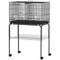 PawHut 46" H Bird Cage, Large Parakeet Cage for Budgie, Lovebird, Canary, Finches with Divider, Black(m-2)