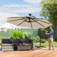 Outsunny 11.3 ft Cantilever Patio Umbrella with Light, Cover, Aluminium UPF50+ Offset Outdoor Umbrella Parasol, Khaki(m-6)