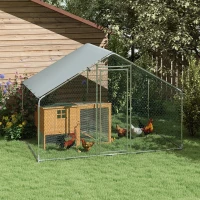 PawHut Metal Chicken Coop, 9.8 x 5.6 FT Walk-in Chicken Run with Cover, Lockable Door, Outdoor Poultry Cage for 5-8 Chickens(m-10)