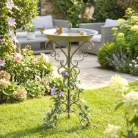 Outsunny 30" Tall Bird Bath with Bird Statue and Decorative Stand, Freestanding Vintage Garden BirdBath Bowl Pedestal(m-9)